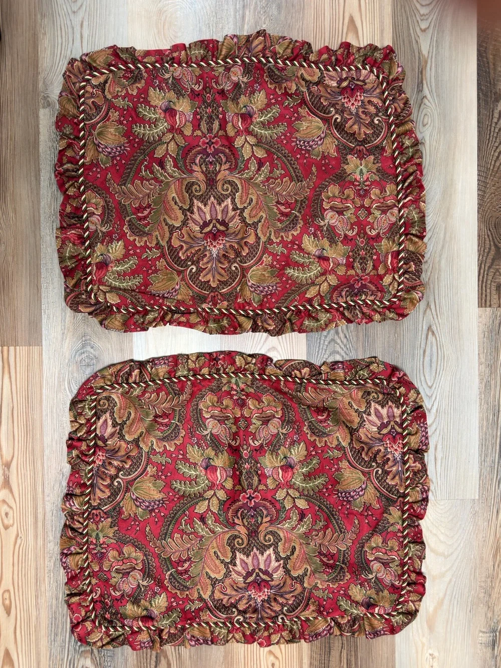 Vintage Raymond Waites Ancient Kingdom Red Paisley Standard Pillow Shams Pair 2